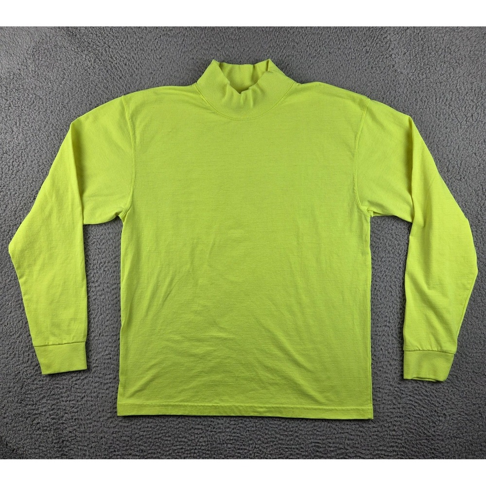 Camber Shirt Mens L‎ High Visibility Yellow Mock Turtleneck Long Sleeve Made USA
